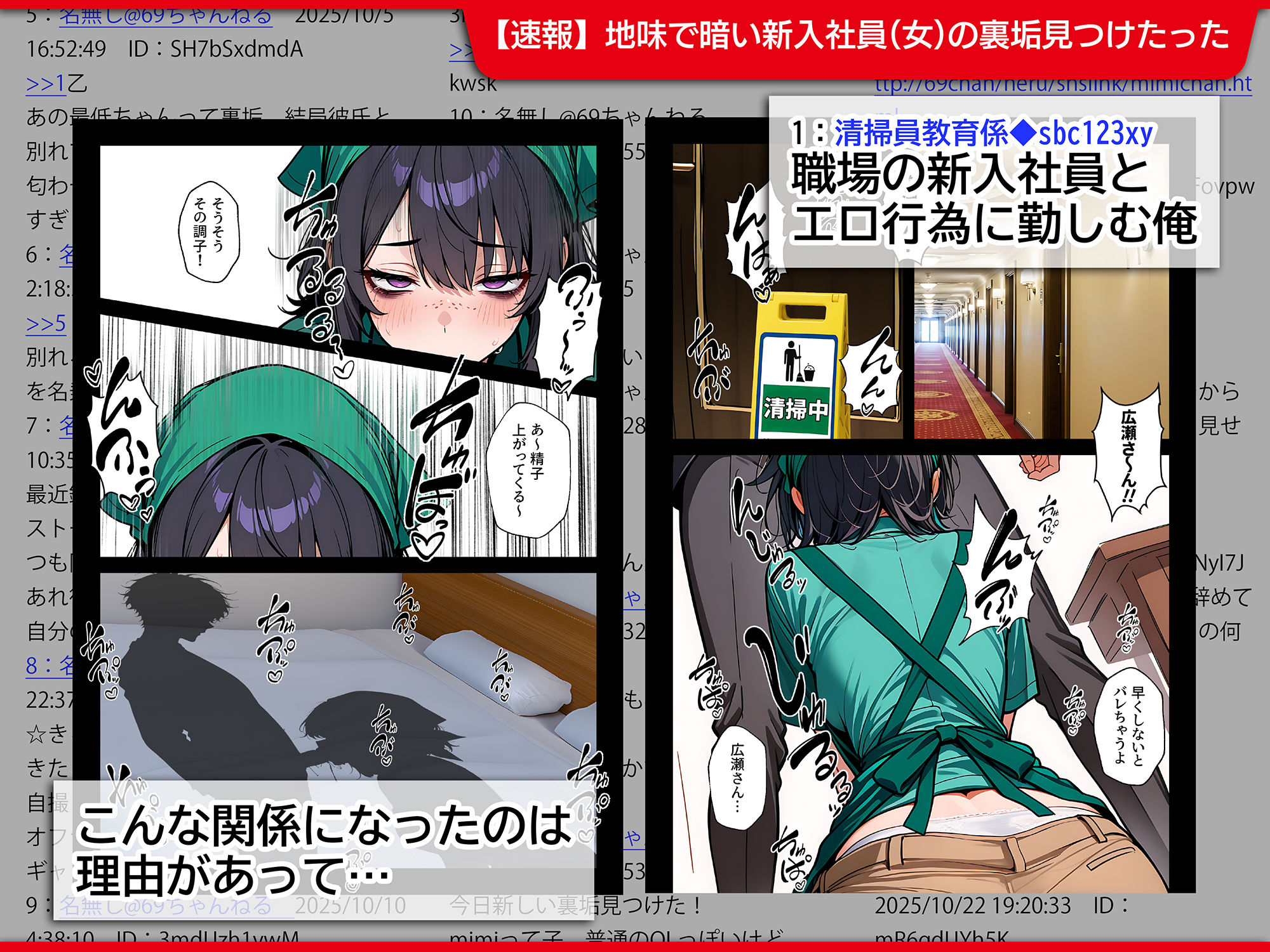 【エロ漫画raw】地味でブスだと思ってた新人清掃員の裏垢特定 粘着SEXで彼氏と別れさせた物語