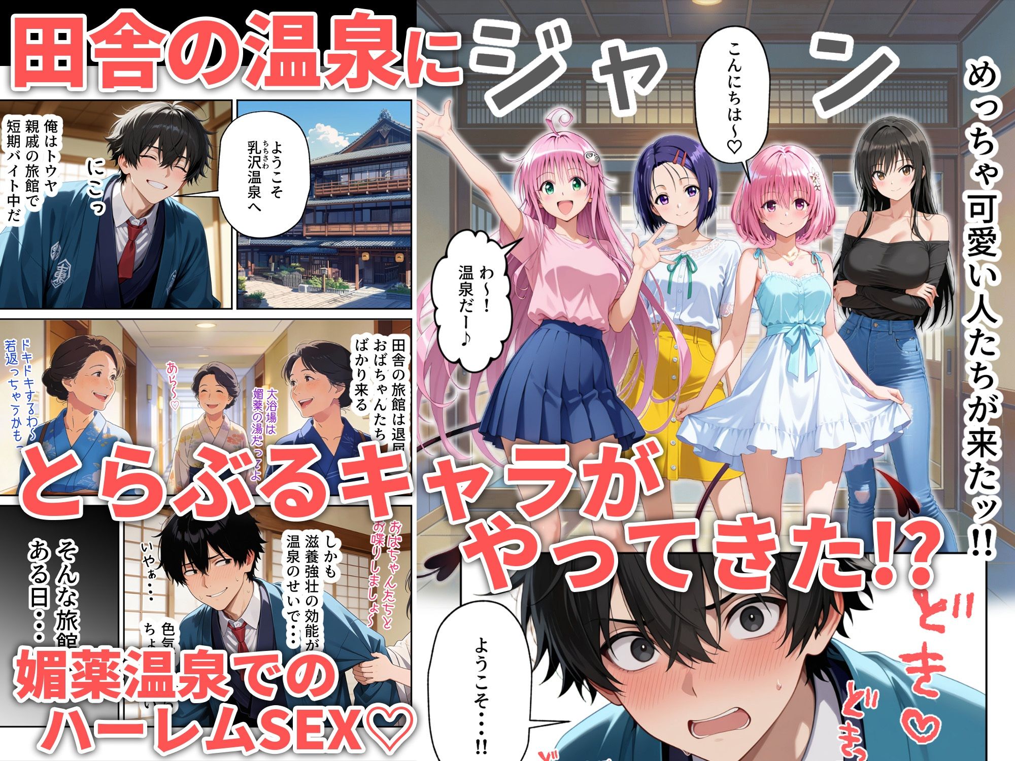 【エロ漫画raw】覗き見とらぶるハーレム温泉〜媚薬の湯〜