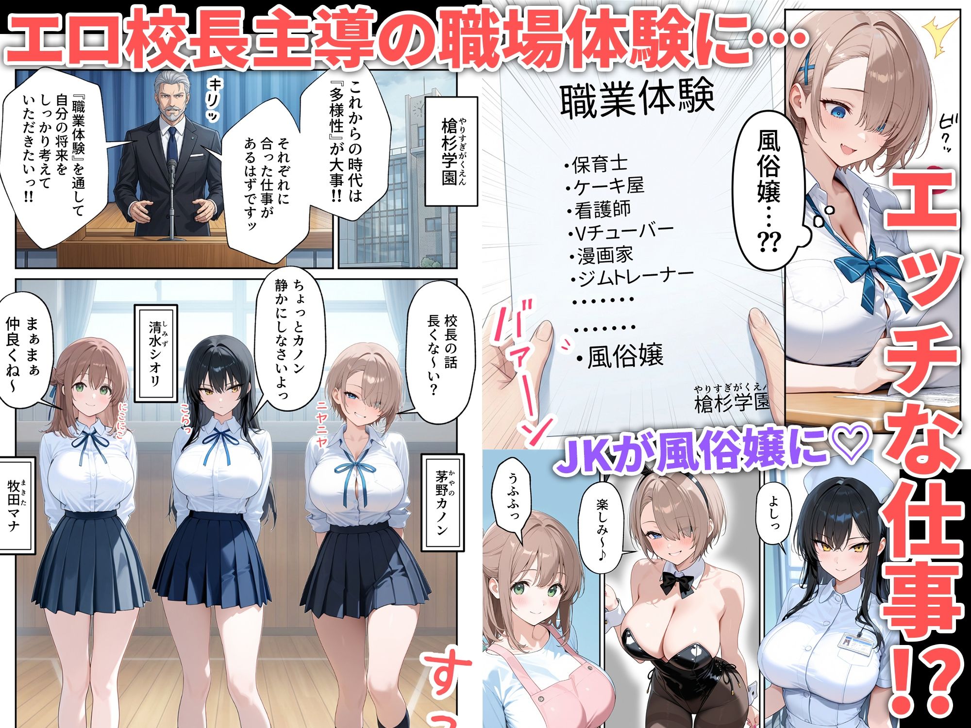 【エロ漫画raw】職場体験えっち 女子●生3人エッチな職場体験